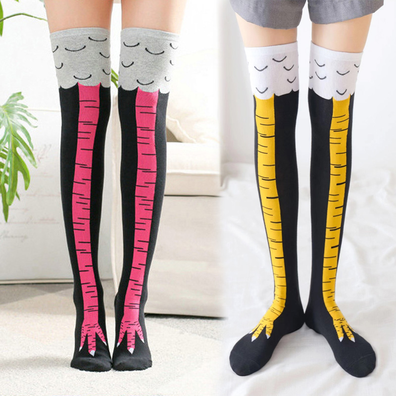 Funny Chicken Leg Socks - 1 Para Damskich Podkolanówek z Nadrukiem