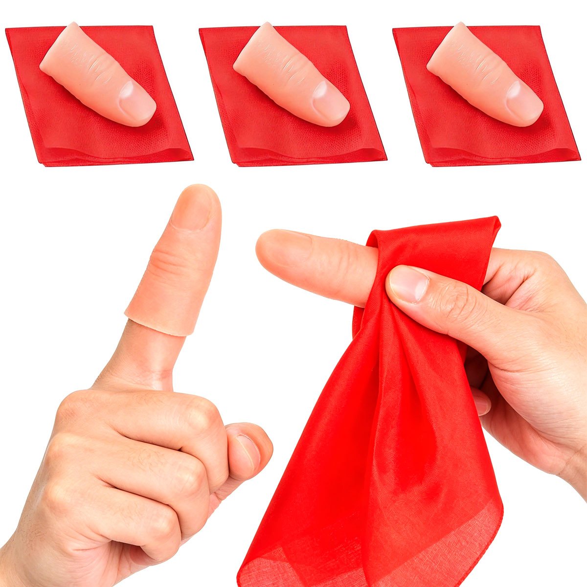 Thumb Tip Magic Trick Set - 3-częściowy zestaw: Magiczny szalik do zniknięcia