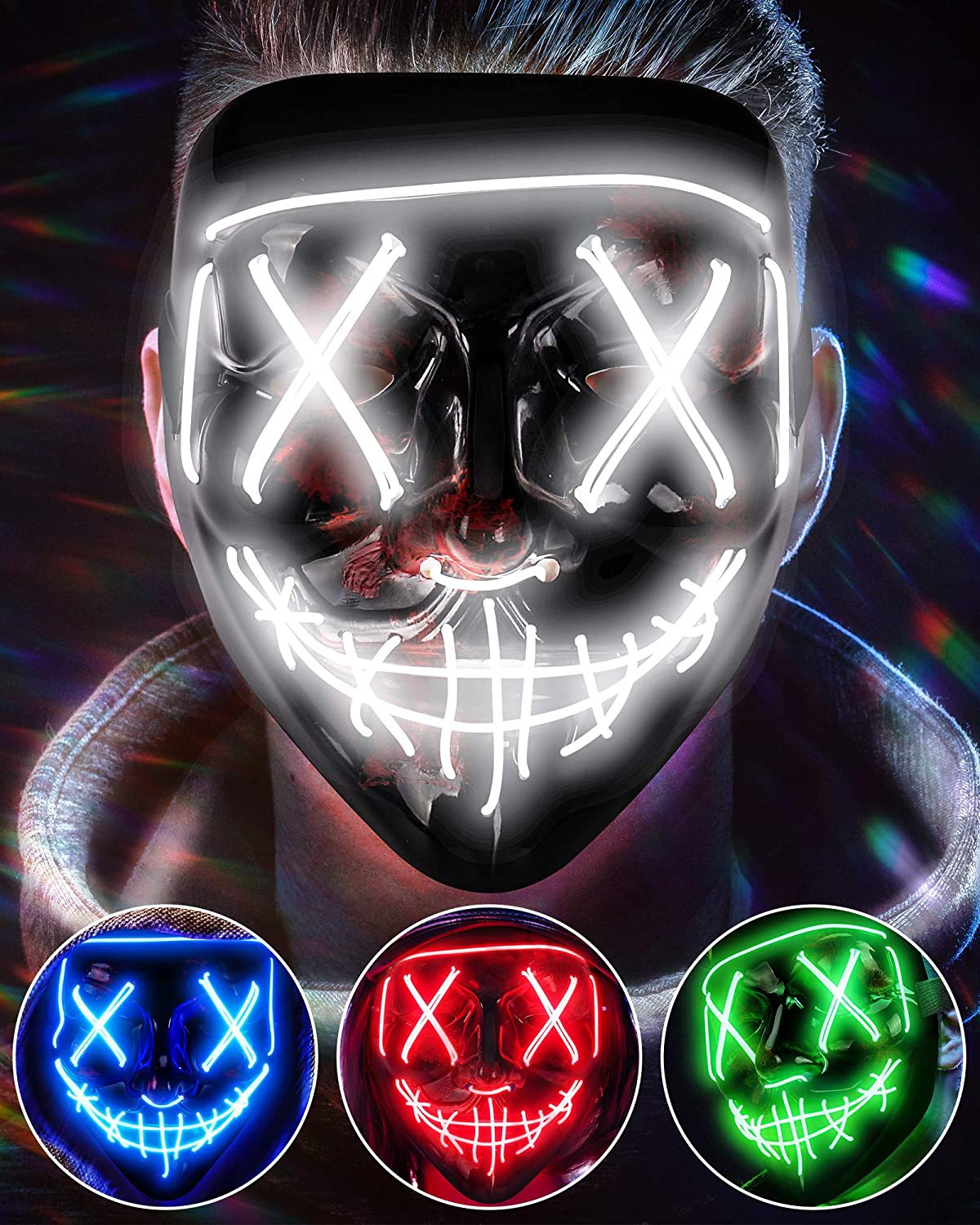 Led Purge Mask Halloween - Bezprzewodowa straszna świecąca maska LED Luminous