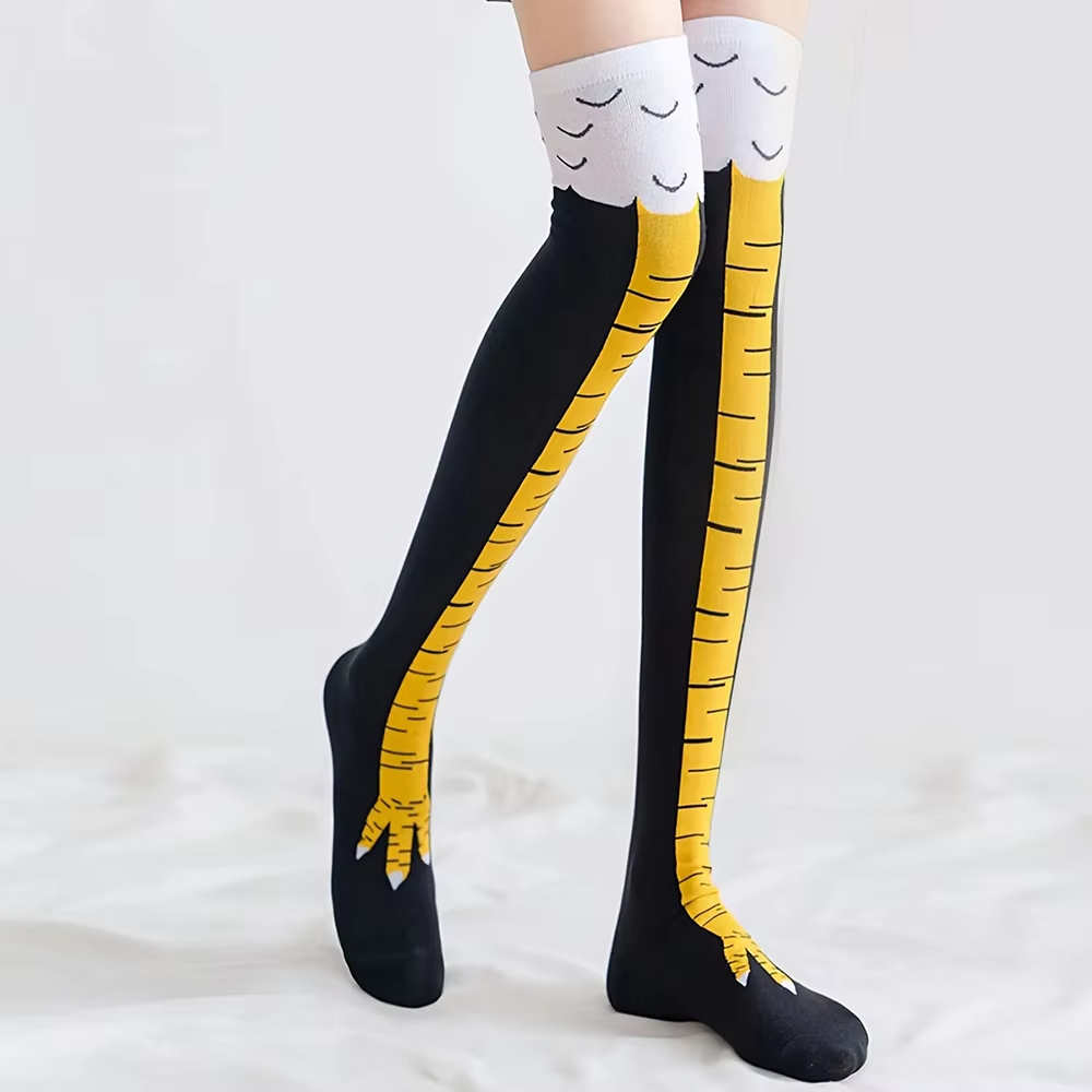Funny Chicken Leg Socks - 1/2 pary podkolanówek damskich z nadrukiem