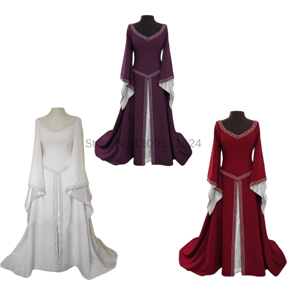 Medieval Renaissance Dress Women - Damska średniowieczna renesansowa biała długa suknia