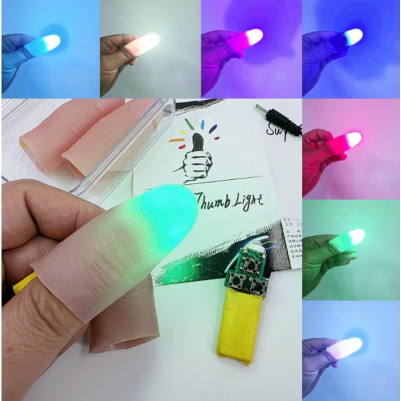 Thumb Tip Magic Trick Set - Zestaw 7 Kolorowych Świateł - Ładowalne,