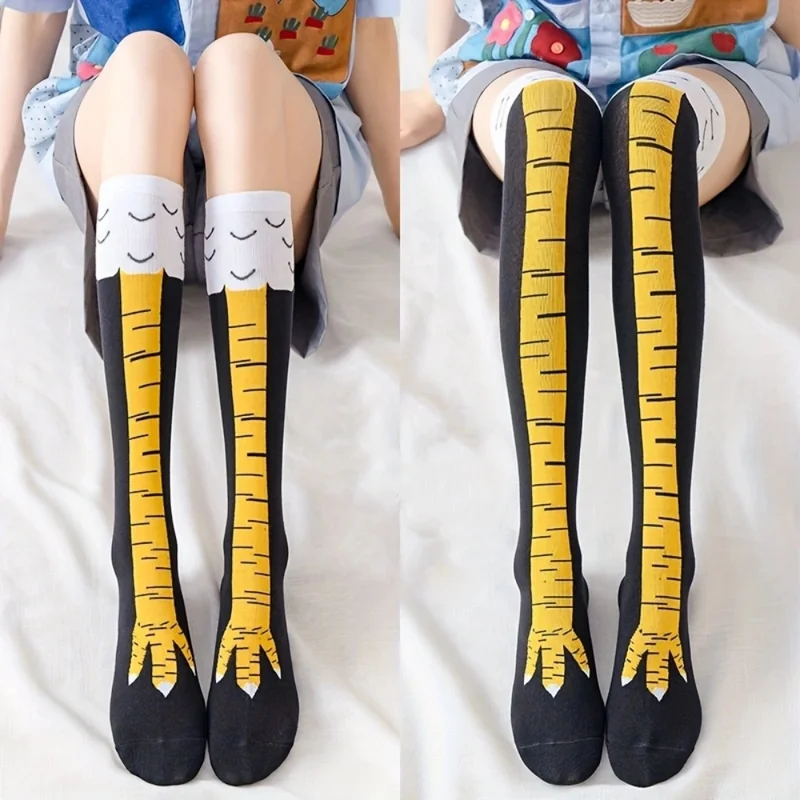 Funny Chicken Leg Socks - 1/2 pary Skarpetki damskie za kolano