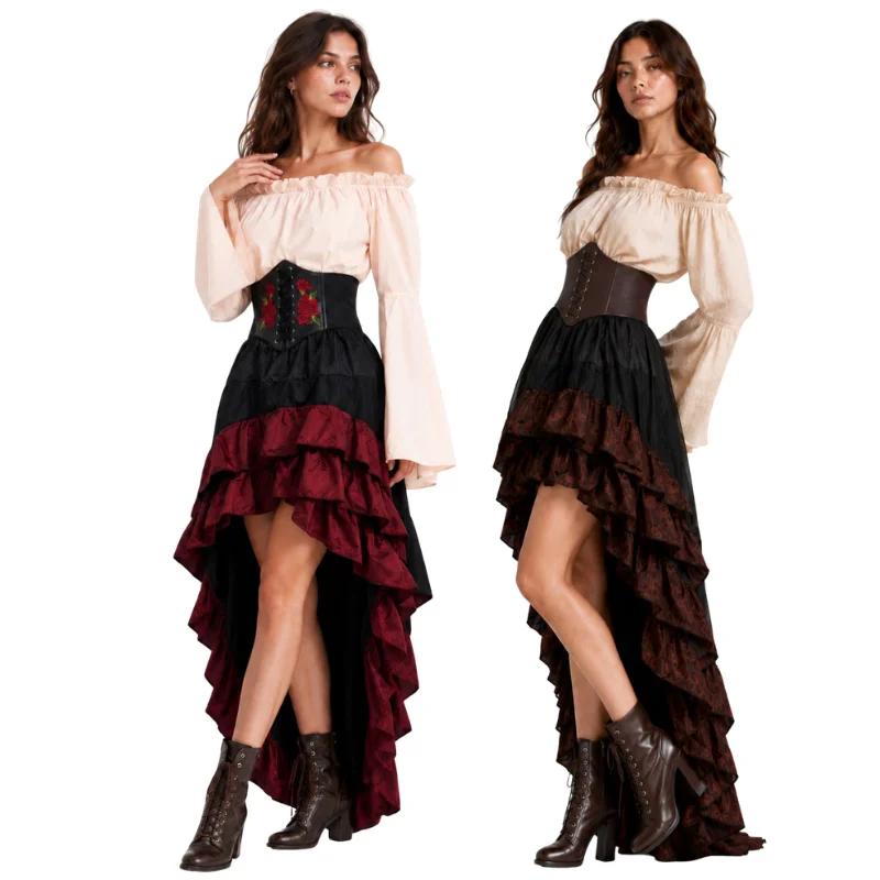 Medieval Renaissance Dress Women - Halloweenowa średniowieczna retro piracka sukienka kapitańska
