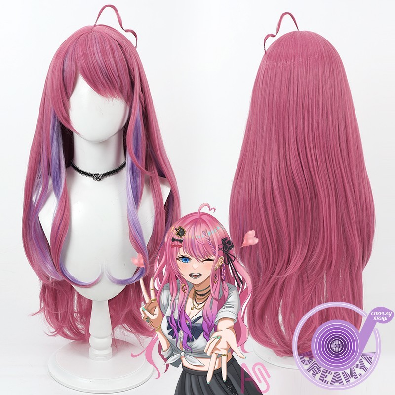 Anime Cosplay Wig Heat Resistant - Peruka Cosplay Kuramochi Meruto Vtuber Różowo-Fioletowa
