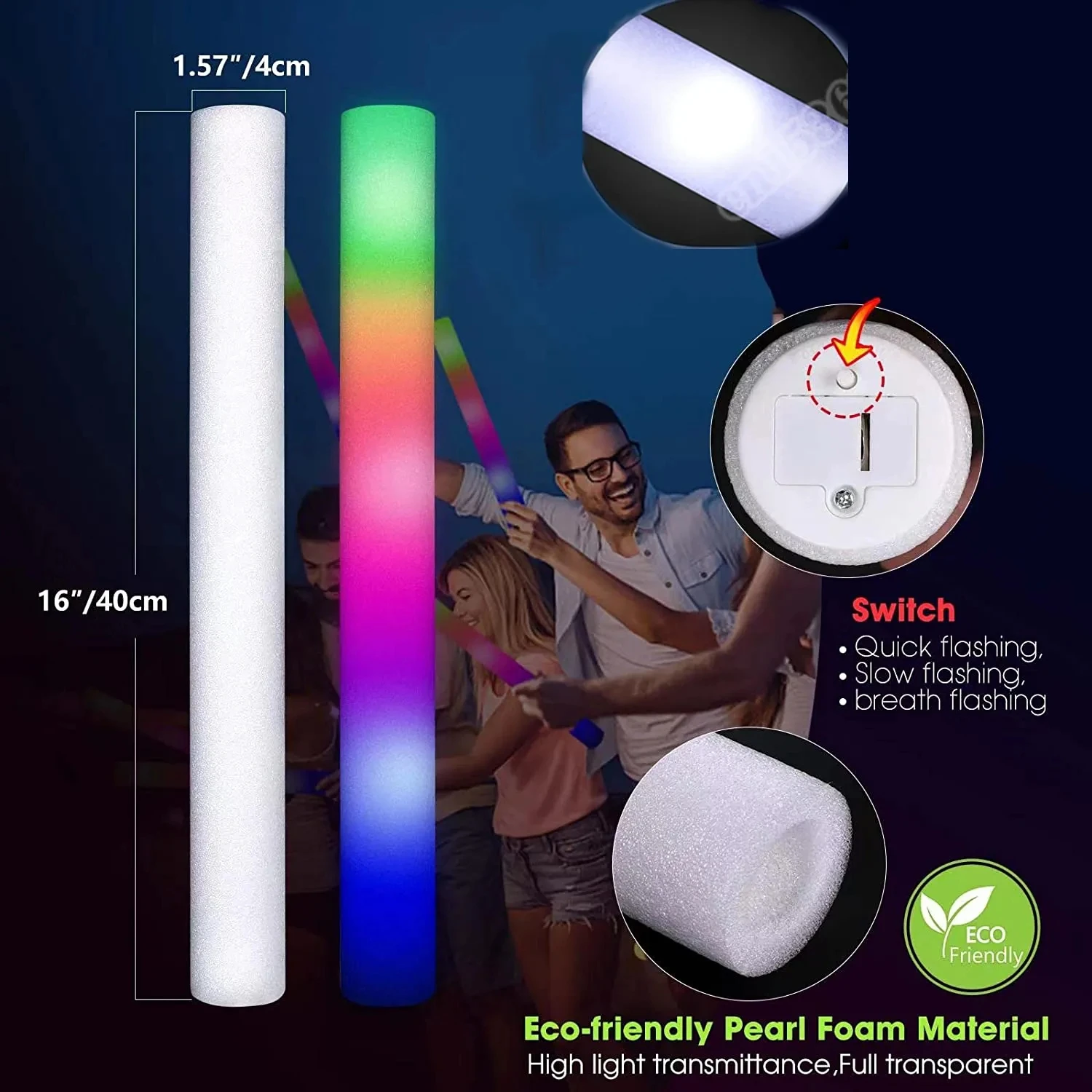 Świecące pałeczki LED, piankow – Flashing Led Foam Sticks Party recenzja i cena